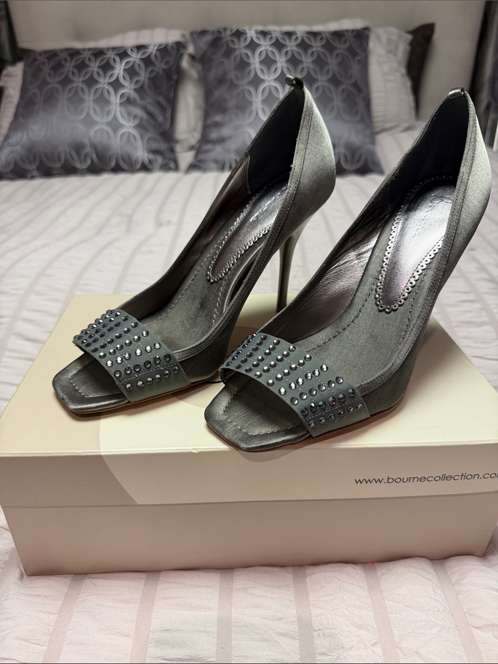 Evening shoes size 38 Studded Open-Toe High Heels in Gray